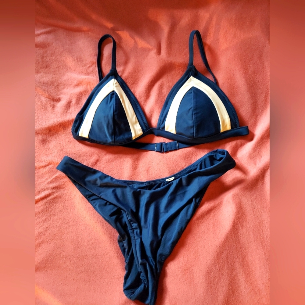 Aerie Stylish Blue and White Bikini Set M